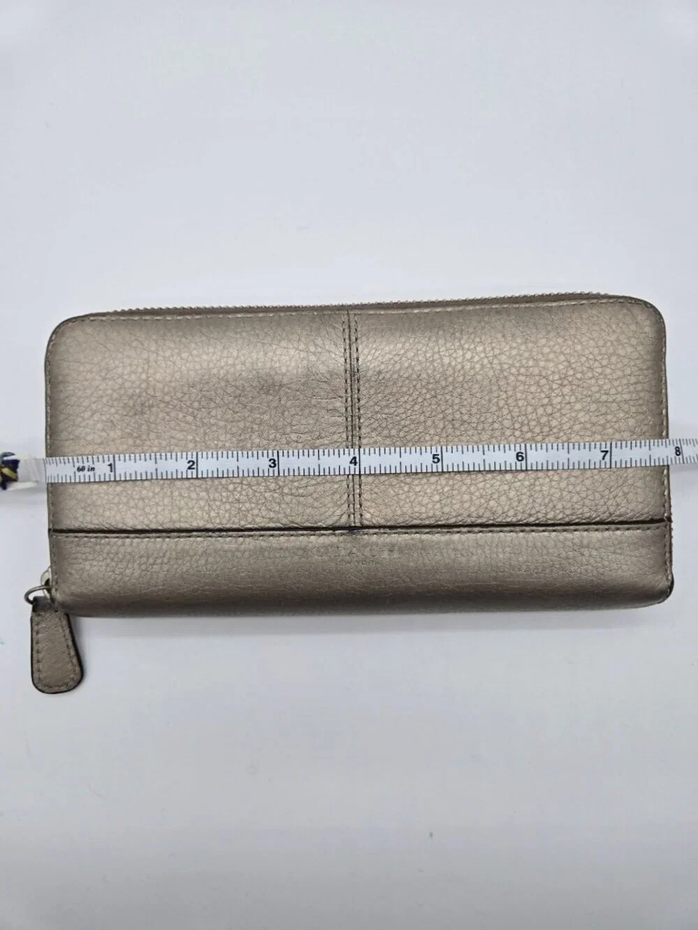 Coach Park Metallic Pebbled Leather Accordion Zip Around Wallet Clutch Silver Go